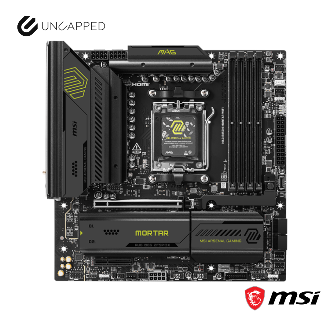 MSI computer motherboard with 'Uncapped' branding on a white background