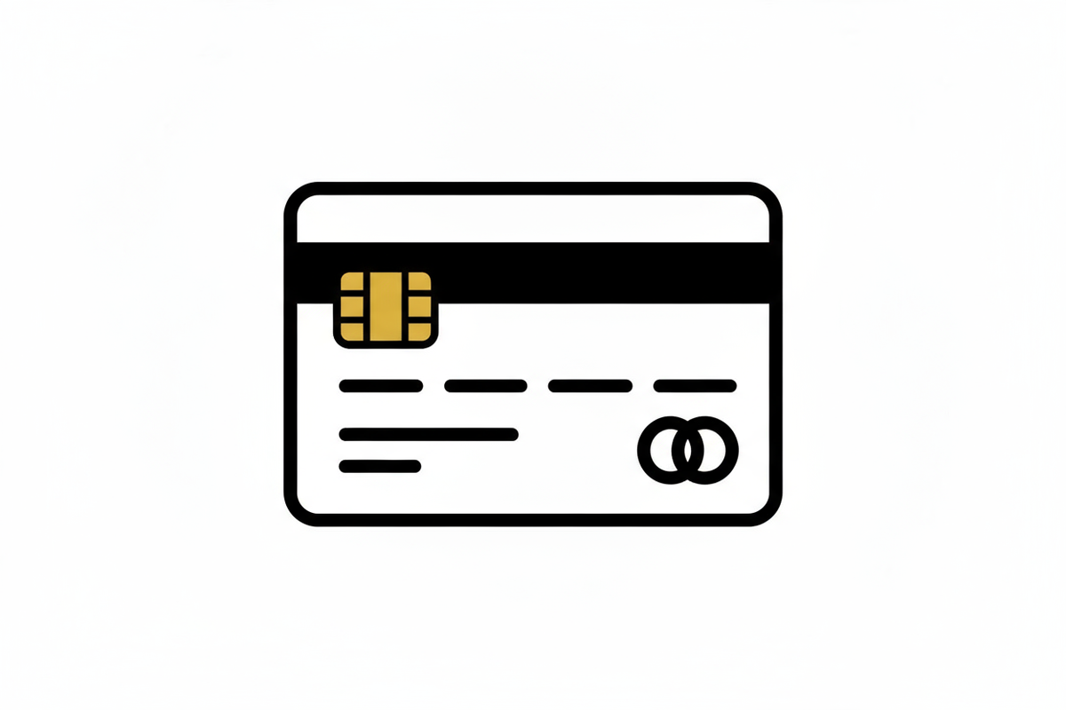 remove the circle around the credit card, make the outlines black and the chip gold